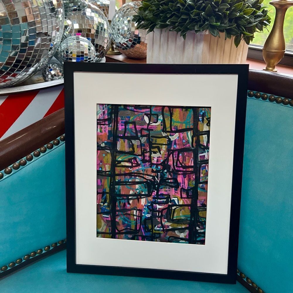 Custom Hand Painted Modern Funky Abstract Oil Acrylic Metallic Painting on Wood